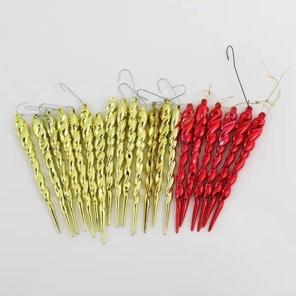 20 Vtg Mid Century Spiral Red And Gold Metallic Icicle Christmas Ornaments 