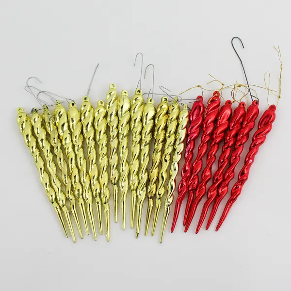 20 Vtg Mid Century Spiral Red And Gold Metallic Icicle Christmas Ornaments 