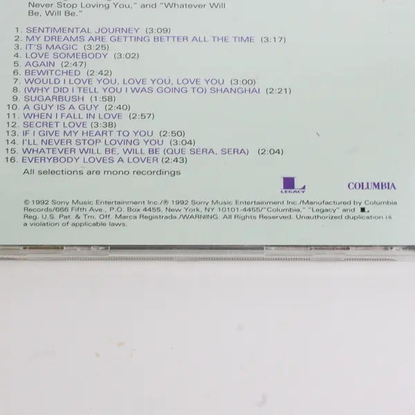 16 Most Requested Songs CD by Doris Day 1992, #CK 48987 