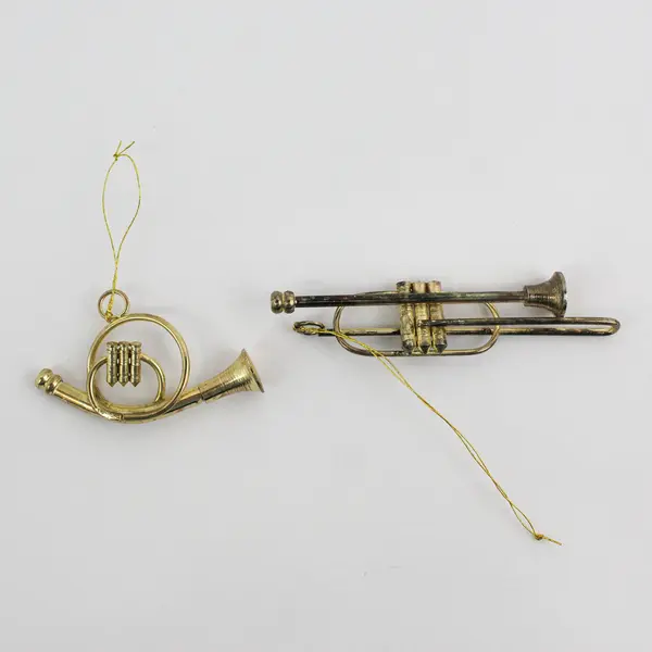 4 Brass Musical Instruments Ornaments: Trombone, Harp, French Horn, Cello