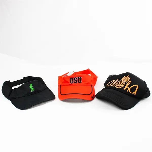 Lot of 3 Adjustable Hats - Black Aloha Baseball Cap + OSU & Geico Visors