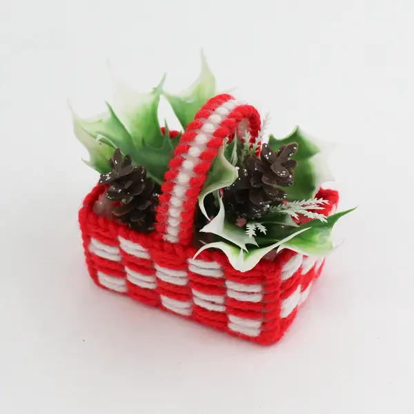  5 Knit or Crocheted Christmas Ornaments Tree, Candy Cane, Basket, House Santa