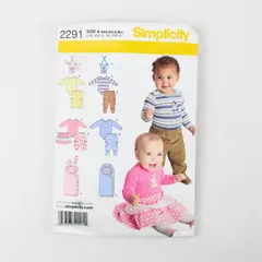 Uncut Simplicity Sewing Pattern 2291 Babies Pants Skirt Bib Bodysuit Size: XXS-L