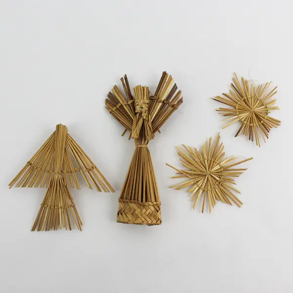 4 Handmade Straw Christmas Ornaments 2 Angels and 2 Snowflakes