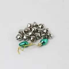 Lot of 15 Silver Jingle Bells & 2 Green Christmas Lights for Crafts