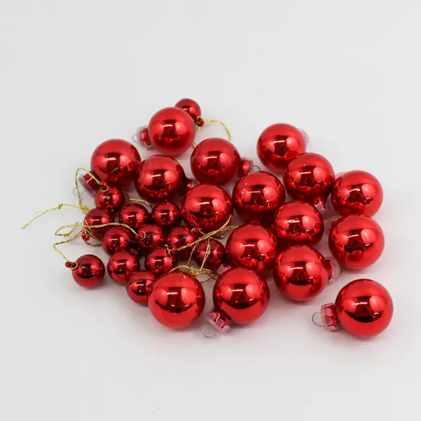 Lot of 29 Miniature Red Glass Ball Christmas Ornaments 1/2" and 1"