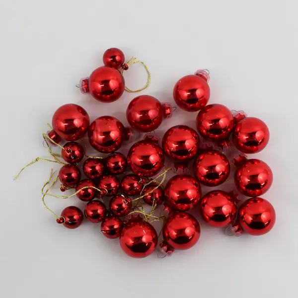 Lot of 29 Miniature Red Glass Ball Christmas Ornaments 1/2" and 1"