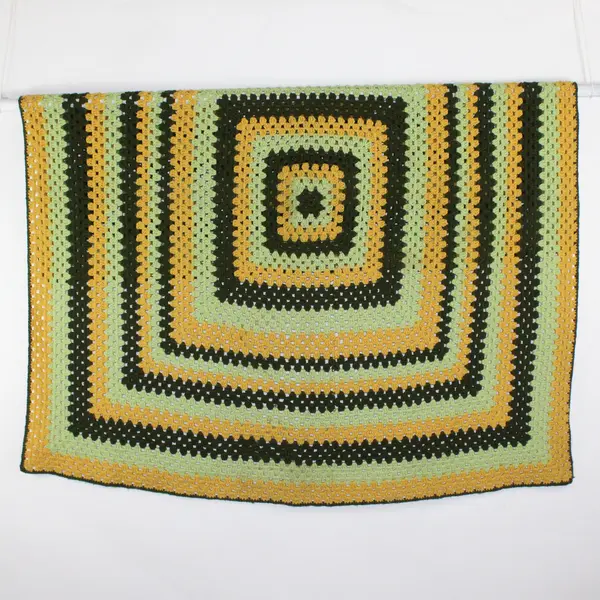 Handmade Green/Yellow Square Crochet Throw Blanket 70" x 70"