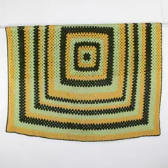 Handmade Green/Yellow Square Crochet Throw Blanket 70" x 70"