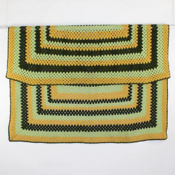 Handmade Green/Yellow Square Crochet Throw Blanket 70" x 70"