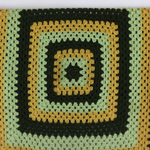 Handmade Green/Yellow Square Crochet Throw Blanket 70" x 70"