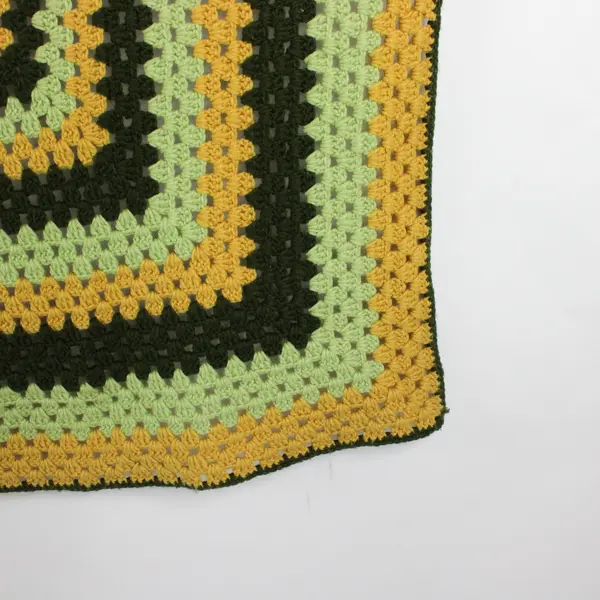 Handmade Green/Yellow Square Crochet Throw Blanket 70" x 70"
