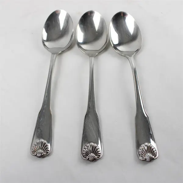 Set of 3 Oneida Tudor Shell Stainless Place/Oval Soup Spoons