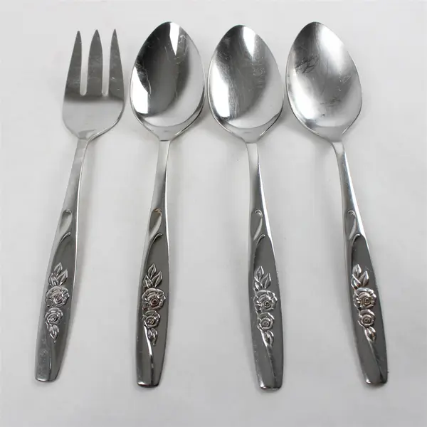Lot of 4 Oneida Twin Rose Stainless 3 Tablespoons & 1 Cold Meat Serving Fork