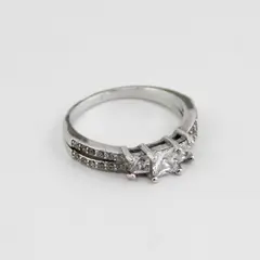 3-Stone Cubic Zirconia And Sterling Silver Ring Size 6