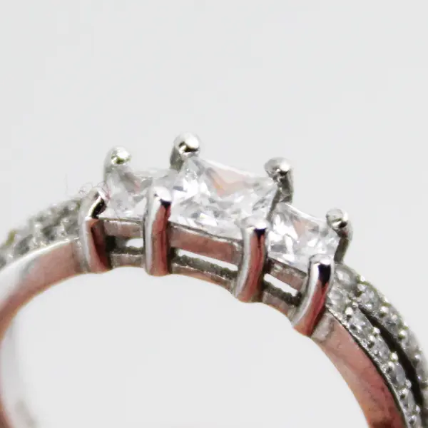 3-Stone Cubic Zirconia And Sterling Silver Ring Size 6