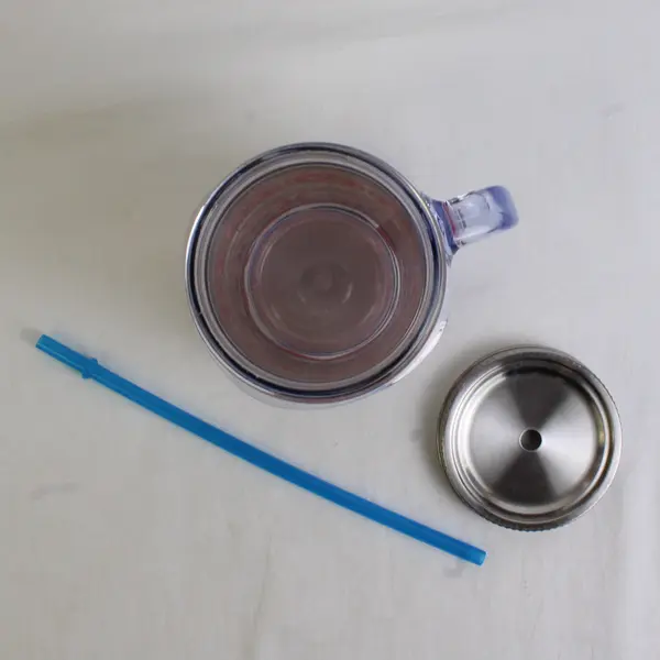 Unbranded Clear Multicolor Plastic Mason Jar Style Mug W/ Lid & Straw 6.5" Tall