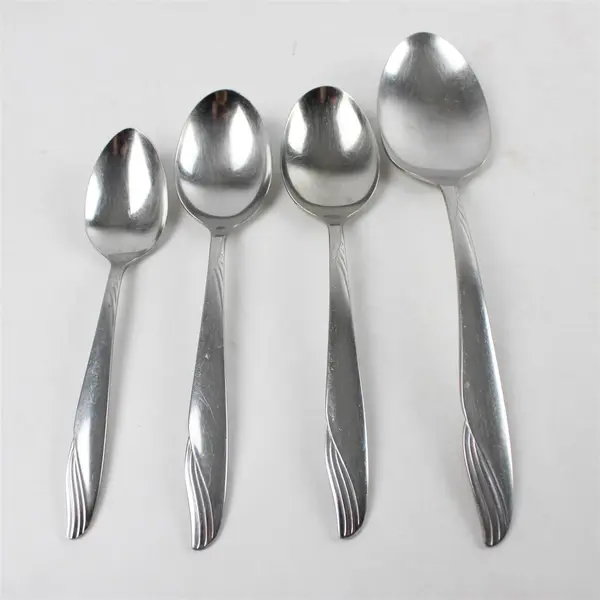 Lot of 4 Oneida Surf Stainless Spoons - 2 Oval Soup, 1 Teaspoon, 1 Tablespoon