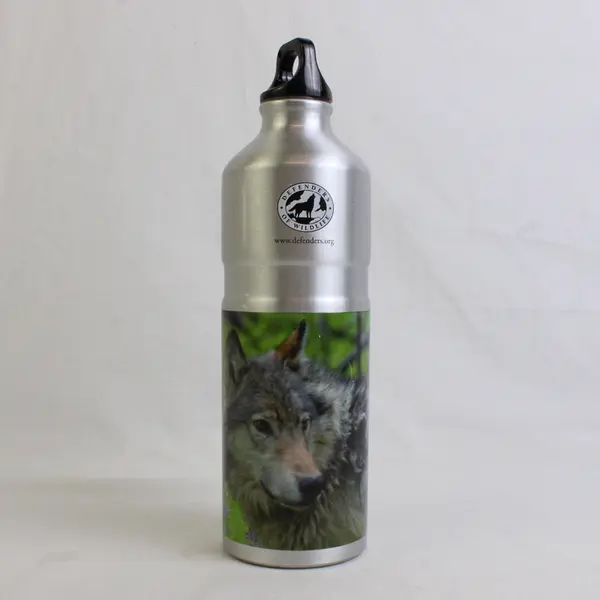 Defenders Of Wildlife Wolf Graphic Metal Water Bottle W/ Screw Top 10.25" Tall