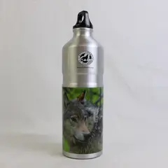Defenders Of Wildlife Wolf Graphic Metal Water Bottle W/ Screw Top 10.25" Tall