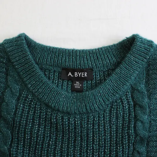 A. Byer Green Speckled White Long Sleeve Knitted Sweater Women's Size XL