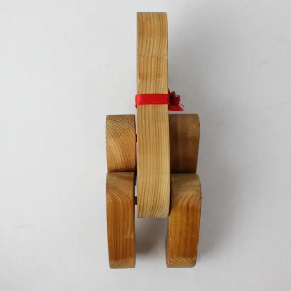 Vintage Wooden Poseable Teddy Bear Jointed Limbs Red Bow 6.5in