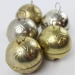 Set of 5 Silver-Plated Jingle Bells Vintage Holiday Craft Decor