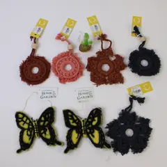 Lot of 7 Macrame Ornaments Assorted Colors Shapes Butterfly Craft Decor