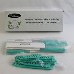 Marco Almond Rainbow Titanium 12-Piece Knife Set With Blade Guards (Teal Handle)