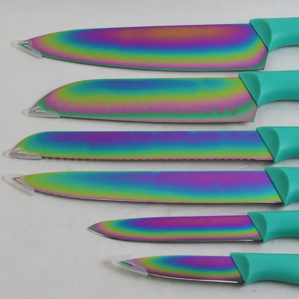 Marco Almond Rainbow Titanium 12-Piece Knife Set With Blade Guards (Teal Handle)