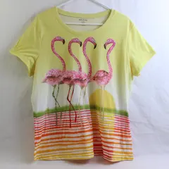 White Stag Yellow/Pink Bedazzled Flamingo Short Sleeve T-Shirt Women's Size XL