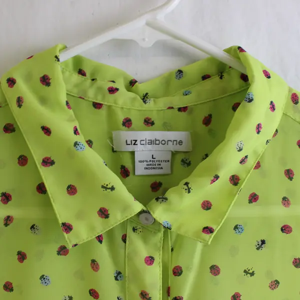 Liz Claiborne Lime Green W/ Lady Bug Pattern Sleeveless Sheer Top Women's Size L