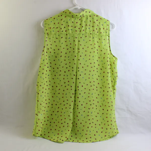Liz Claiborne Lime Green W/ Lady Bug Pattern Sleeveless Sheer Top Women's Size L