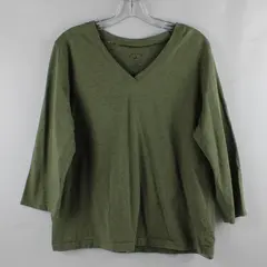 White Stag Solid Olive Green Color Quarter Length Sleeve T-Shirt Women's Size XL