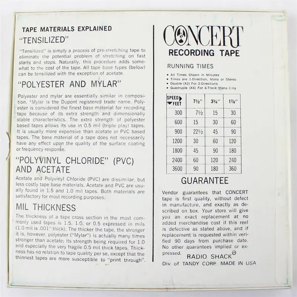 Concert 7" Reel to Reel Tape 192mins Used Home Recording