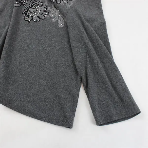 Karen Scott Gray Bedazzled Long Sleeve Top Cotton/Polyester Women's Size XL
