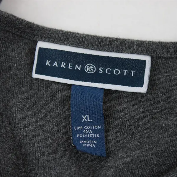 Karen Scott Gray Bedazzled Long Sleeve Top Cotton/Polyester Women's Size XL