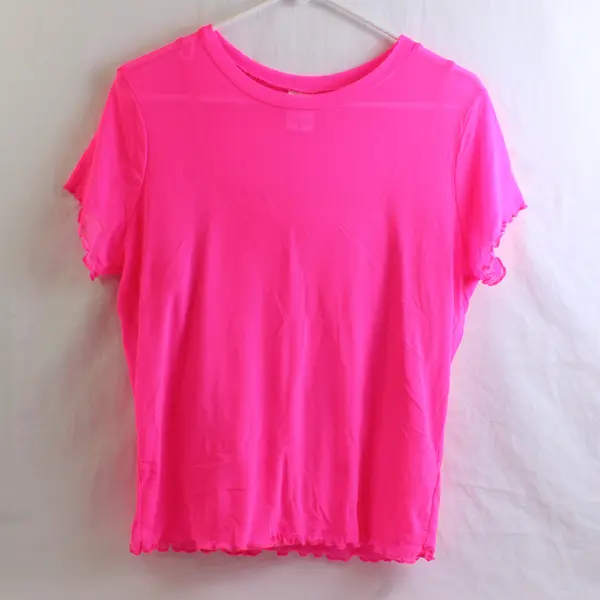 NoBo Solid Neon Pink Color Short Sleeve Sheer Top Women's Size XL