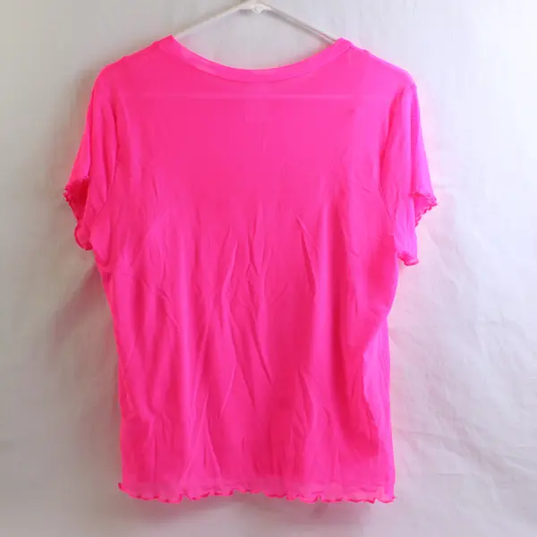 NoBo Solid Neon Pink Color Short Sleeve Sheer Top Women's Size XL