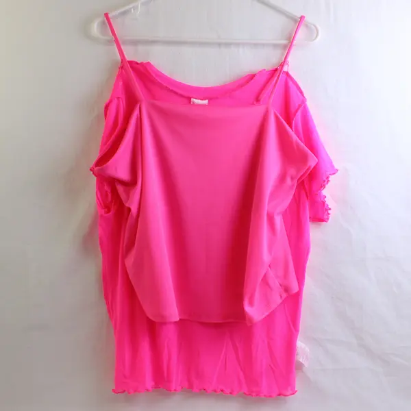 NoBo Solid Neon Pink Color Short Sleeve Sheer Top Women's Size XL