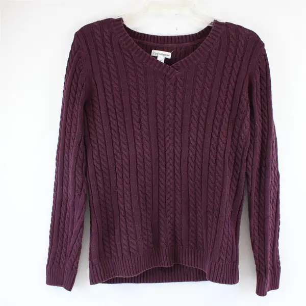 Croft & Barrow Solid Eggplant Purple Color Long Sleeve Knit Sweater Women's Sz M