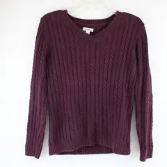Croft & Barrow Solid Eggplant Purple Color Long Sleeve Knit Sweater Women's Sz M