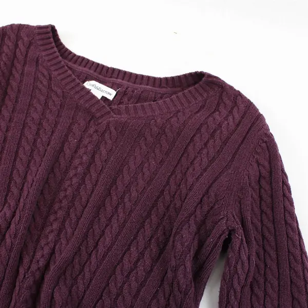 Croft & Barrow Solid Eggplant Purple Color Long Sleeve Knit Sweater Women's Sz M