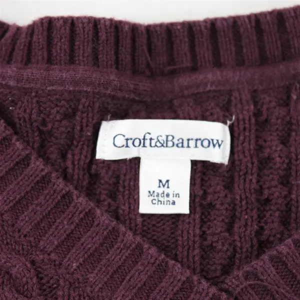 Croft & Barrow Solid Eggplant Purple Color Long Sleeve Knit Sweater Women's Sz M