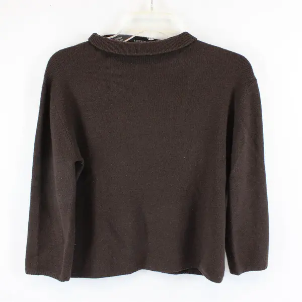 Kenneth Cole Solid Dark Brown Color Long Sleeve Knit Sweater Women's Size M
