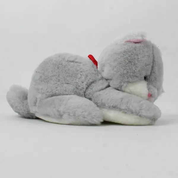 Grey Plush Cat with Red Ribbon 7in Soft Stuffed Animal