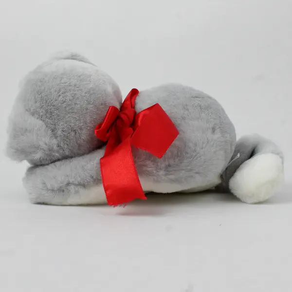 Grey Plush Cat with Red Ribbon 7in Soft Stuffed Animal