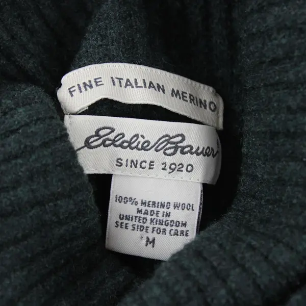 Eddie Bauer Dark Green Knit Turtleneck Sweater 100% Merino Wool Women's M