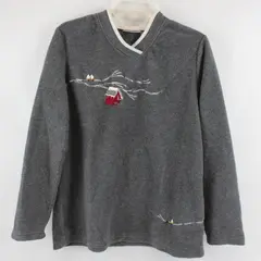 Croft & Barrow Gray Embroidered Snowy Birdhouse Sweatshirt Women's Size M