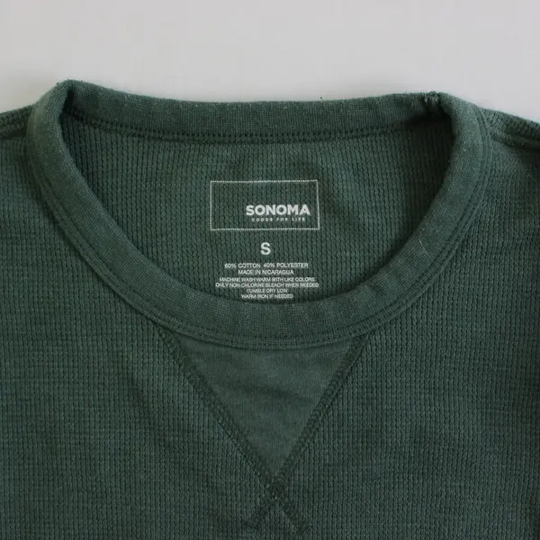 Sonoma Solid Green Color Long Sleeve Waffle Knit Thermal Shirt Men's Size S